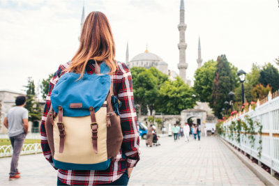 Woman in a back pack